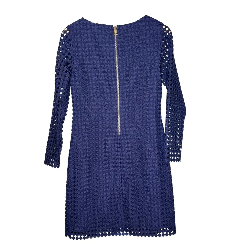 Sail to Sable Navy Blue Circle Lace Long Sleeve Shift Dress Mini Size 4 - Picture 11 of 13